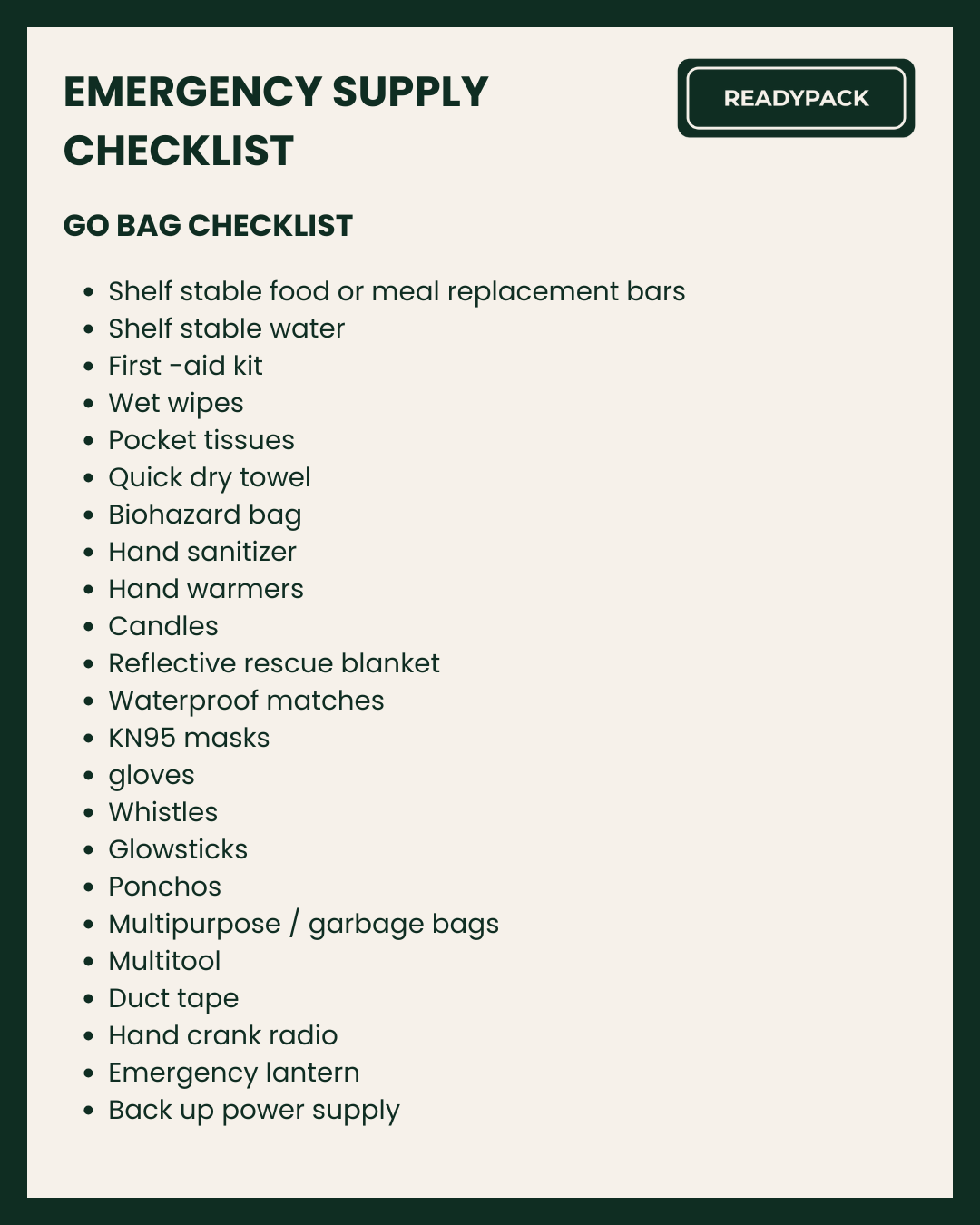 Emergency Supply Checklist