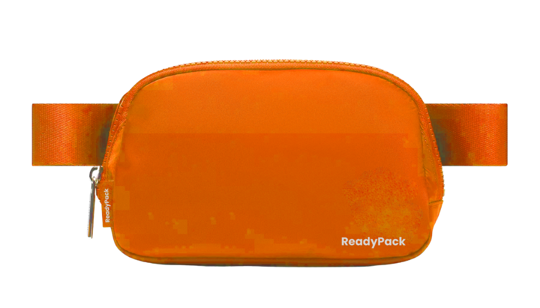 Orange waist bag with 'ReadyPack' branding on a white background